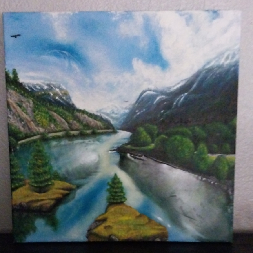 Scenic Landscape Canvas Art - Blue and Green Original Artwork